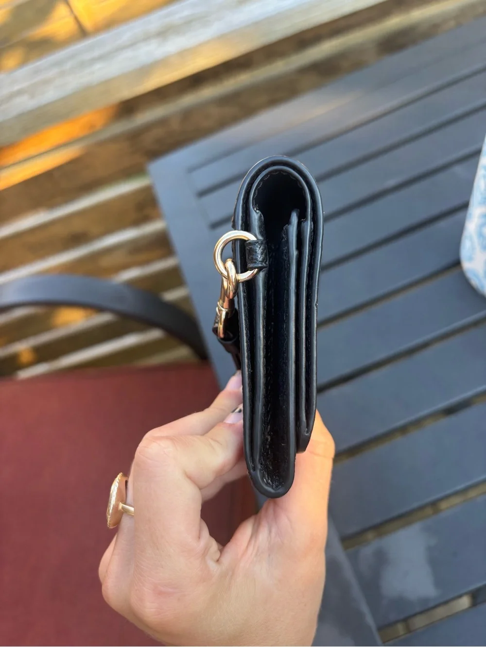 Coach crossgrain black leather flap phone wallet wristlet